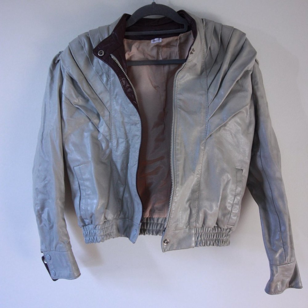 Grey Leather Bomber Jacket